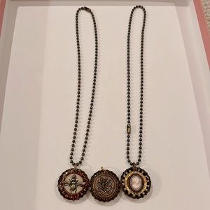 Vintage Bottle cap necklace set - bee, cameo and medallion